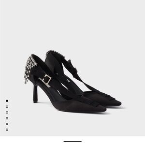 Prada Black Heels with Crystal Embellishments
